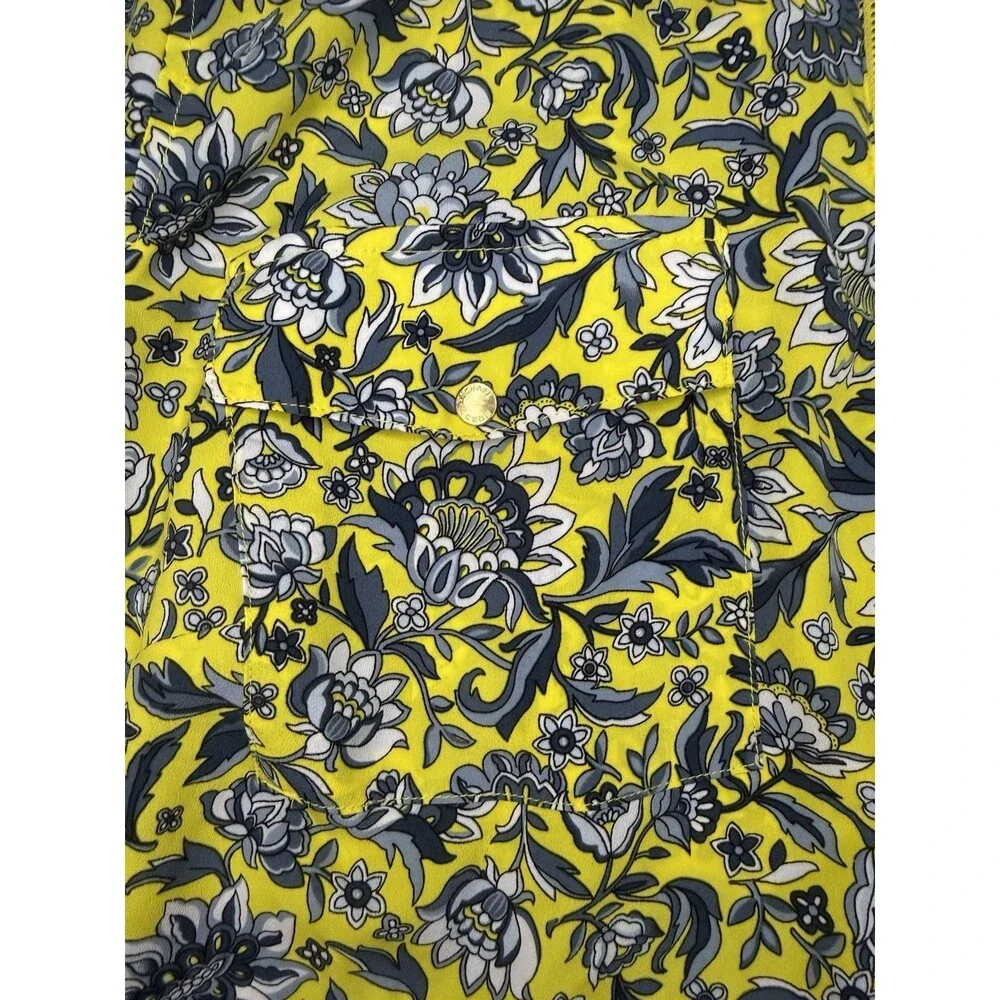 Michael Kors Womens 2X Floral Zip Front Shirt Jacket Shacket Yellow